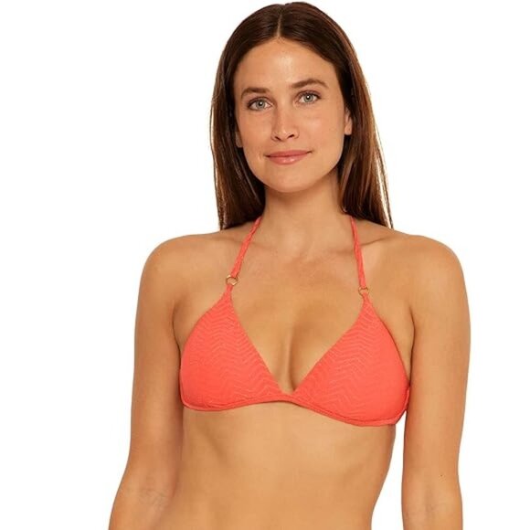 Trina Turk 'Empire' Lurex Ring Halter Bikini Swimsuit Top, Papaya - Picture 1 of 2